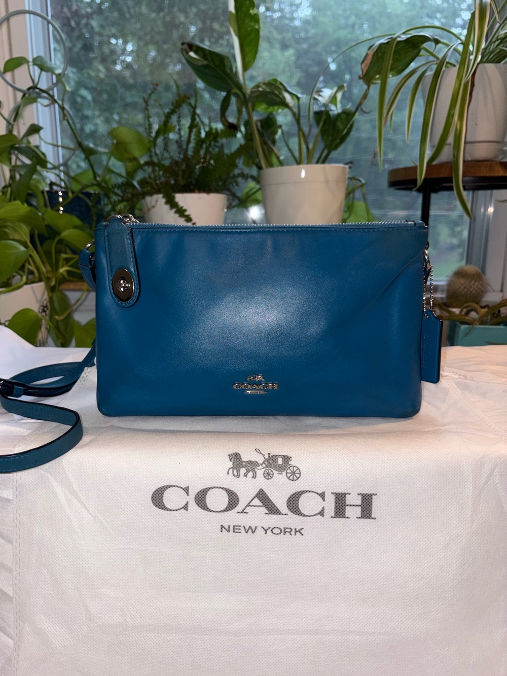Coach double zip leather teal Crossbody bag N0-G1580-36552